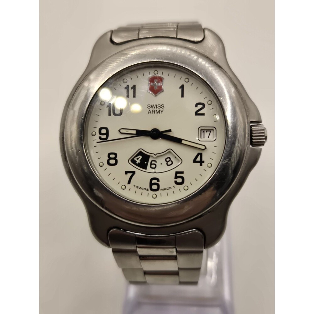 Victorinox Stainless Steel Men's Watch with White Dial and Red Logo